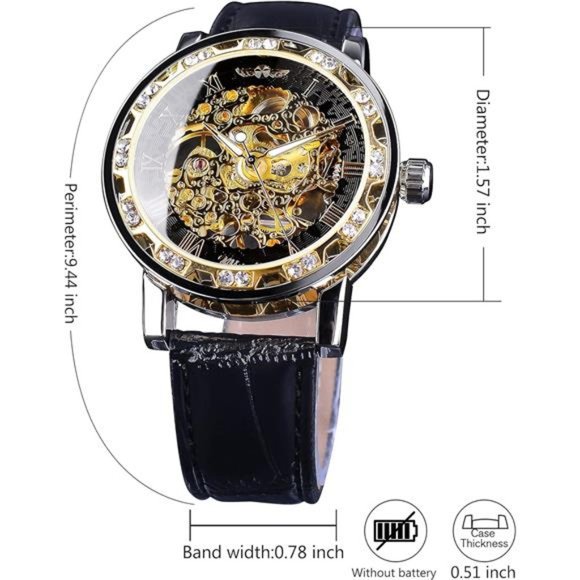 Retro Manual Mechanical Skeleton Watch with Diamond and Carving Flower Craft Men - Picture 5 of 6